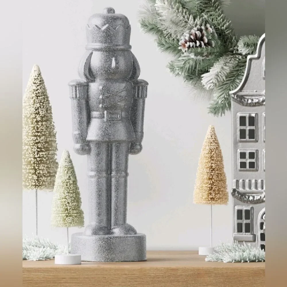 New Target 2024 Silver Glittered Christmas Decorative Nutcracker, 11.5 in H